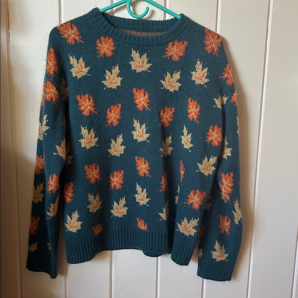 Leaf Pattern Sweater in Teal and Orange